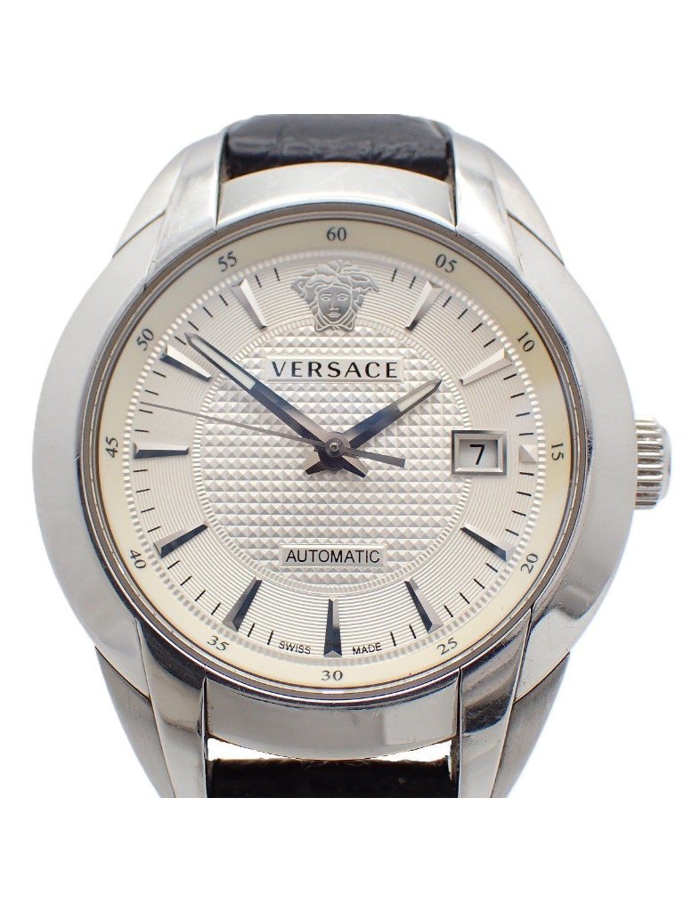 Versace Character Automatic Watch Silver Dial Leather Strap